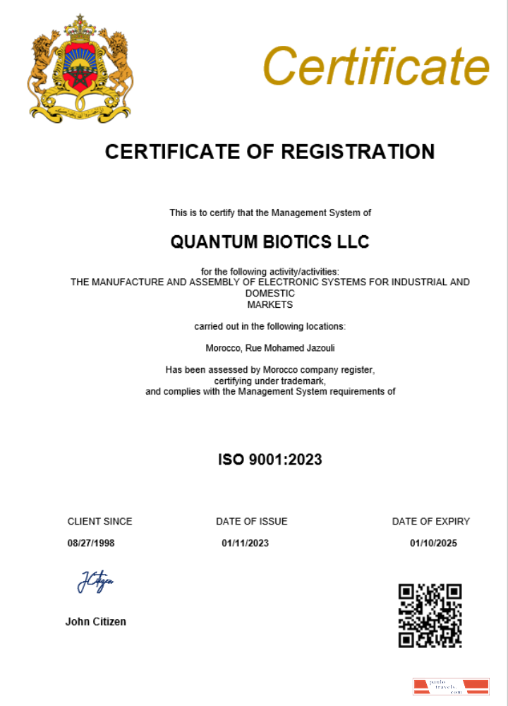 Morocco business registration certificate Word and PDF template